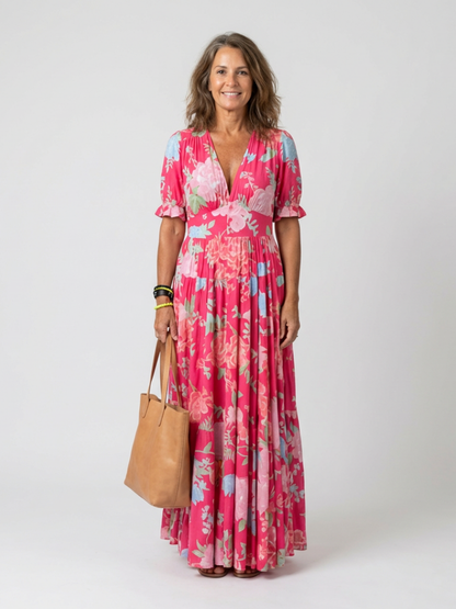 Della | Floral V Neck Maxi Dress