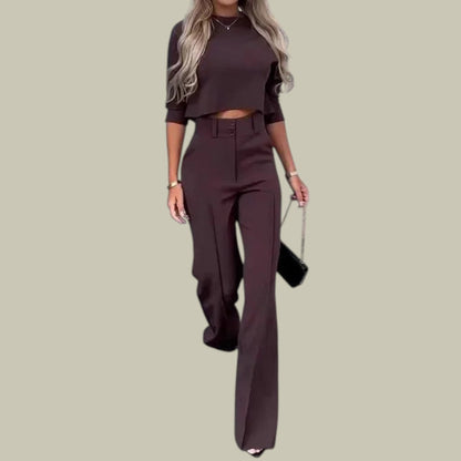 Ella | Stylish Cropped Top and Tailored Trousers Set