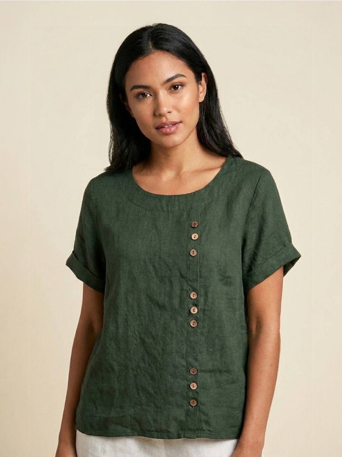 Grace | Effortless Linen Blouse with Chic Button Accents