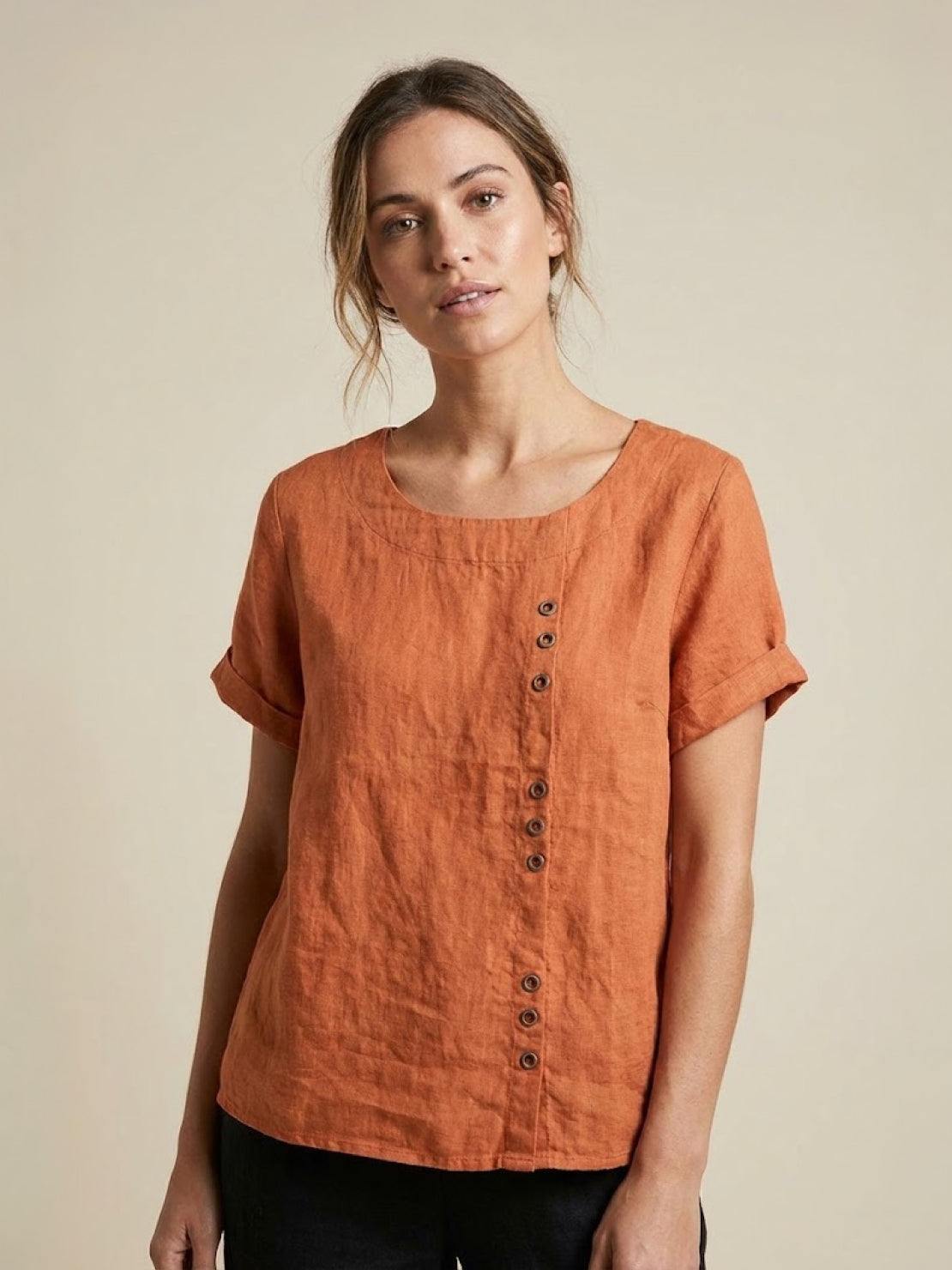 Grace | Effortless Linen Blouse with Chic Button Accents