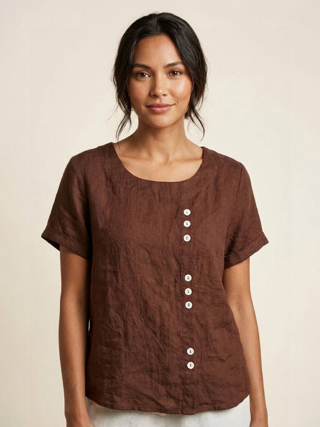 Grace | Effortless Linen Blouse with Chic Button Accents