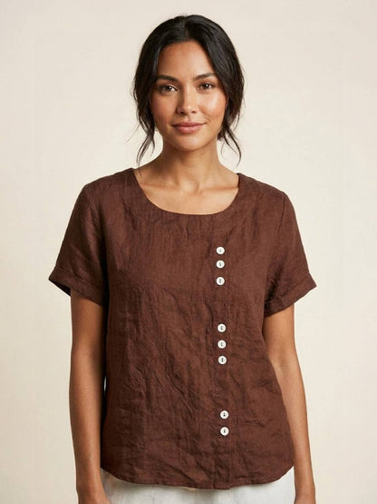 Grace | Effortless Linen Blouse with Chic Button Accents