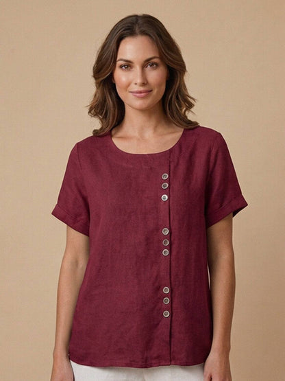 Grace | Effortless Linen Blouse with Chic Button Accents