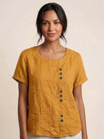 Grace | Effortless Linen Blouse with Chic Button Accents
