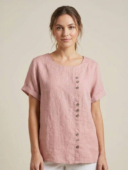 Grace | Effortless Linen Blouse with Chic Button Accents