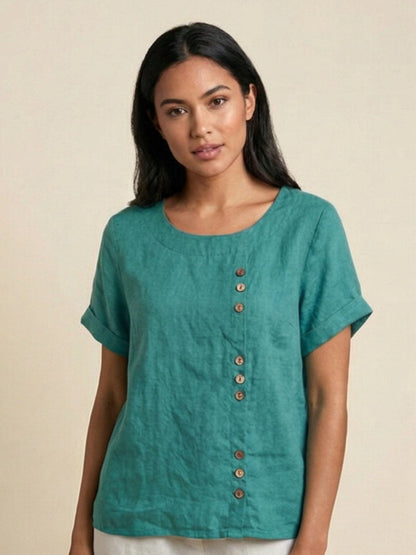 Grace | Effortless Linen Blouse with Chic Button Accents