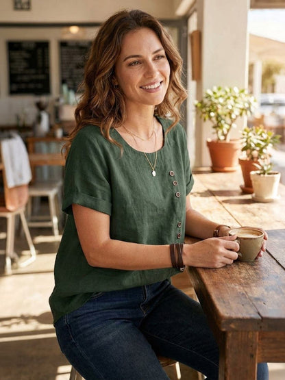 Grace | Effortless Linen Blouse with Chic Button Accents