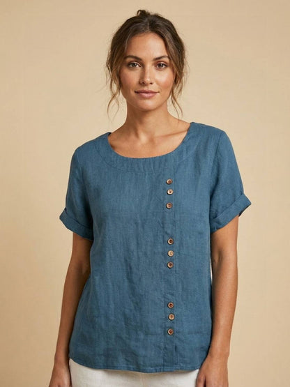 Grace | Effortless Linen Blouse with Chic Button Accents
