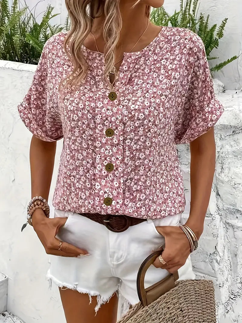 Joanna | Effortless Floral Blouse with Button Detail