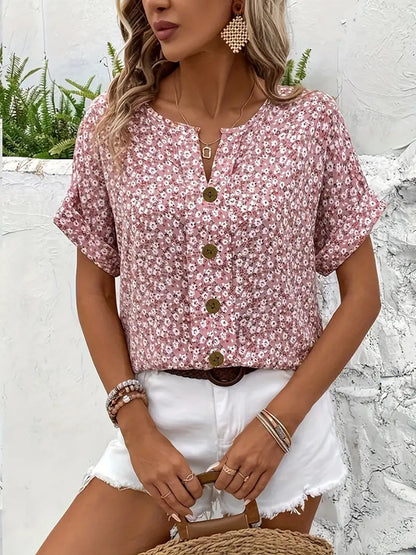 Joanna | Effortless Floral Blouse with Button Detail