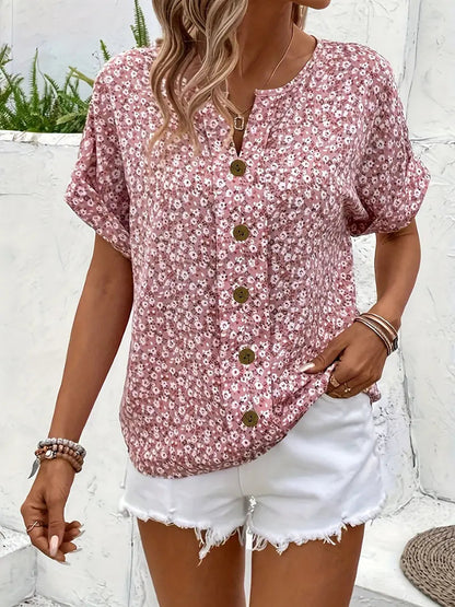 Katie | Chic Printed Button Top with Feminine Flair
