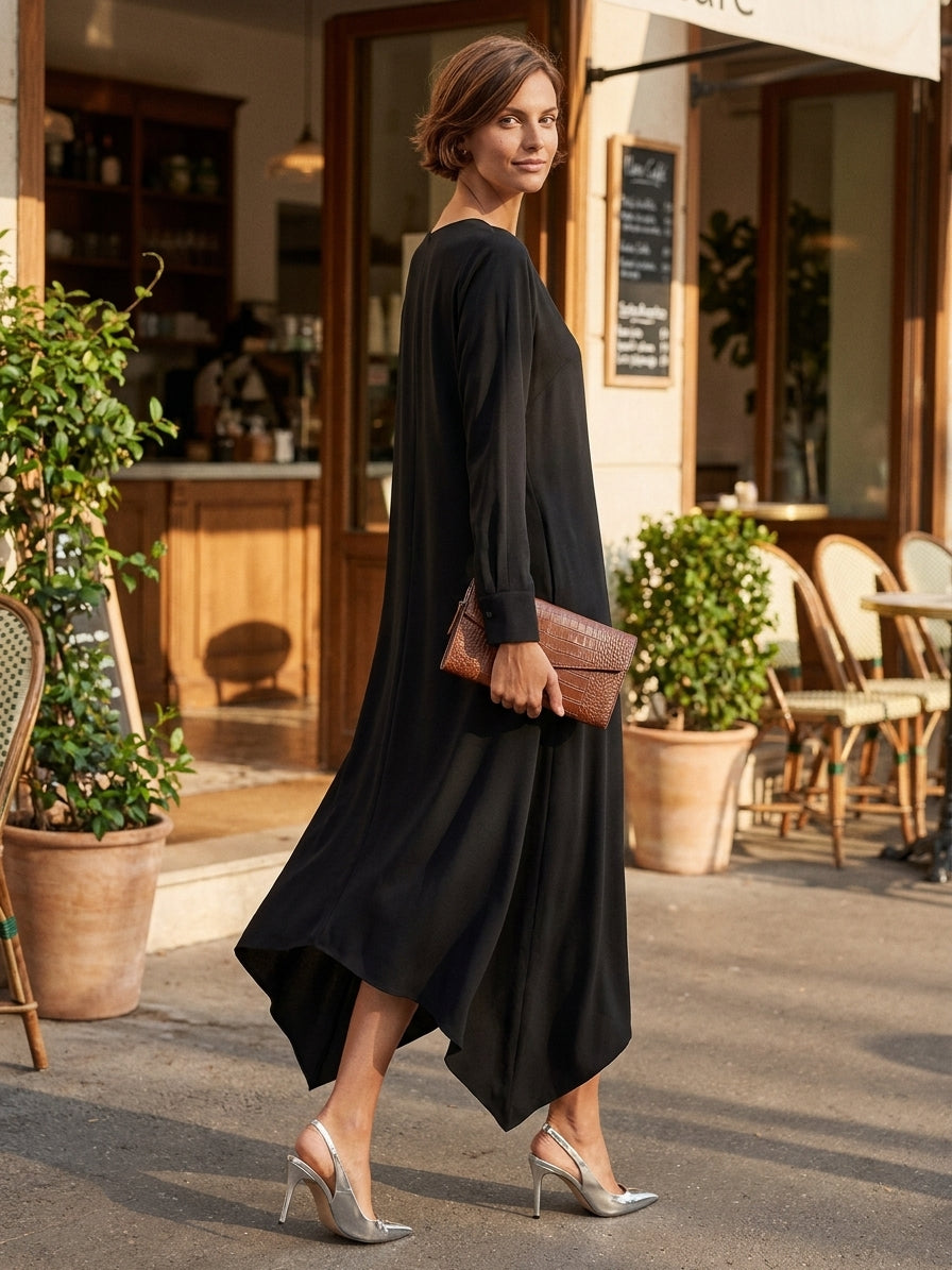 Nora | Elegant asymmetric midi dress for timeless style