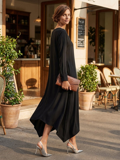 Nora | Elegant asymmetric midi dress for timeless style