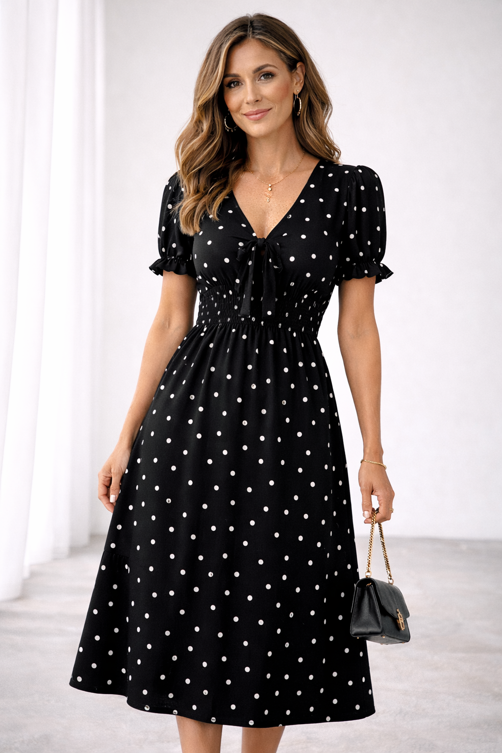 Loveday | Polka Dot Ruffle Midi Dress