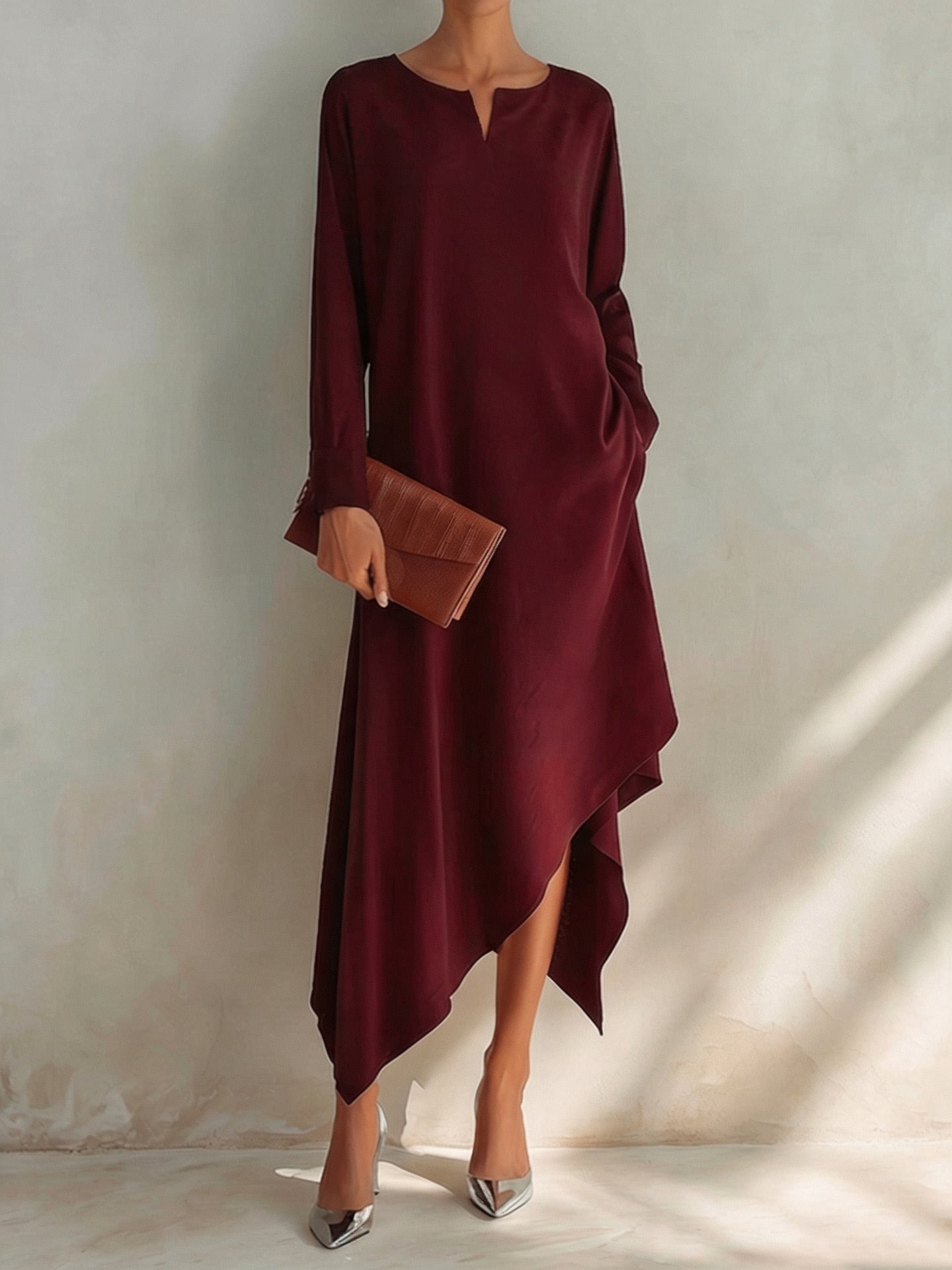 Nora | Elegant asymmetric midi dress for timeless style