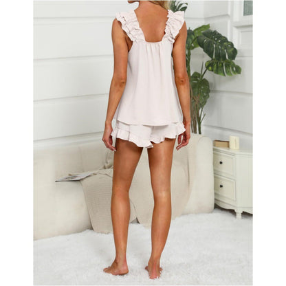 Women's Lounge Set | Ruffle Trim Sleeveless Top Shorts