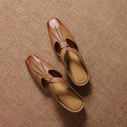 Olene Square-Toe Genuine Leather Mules