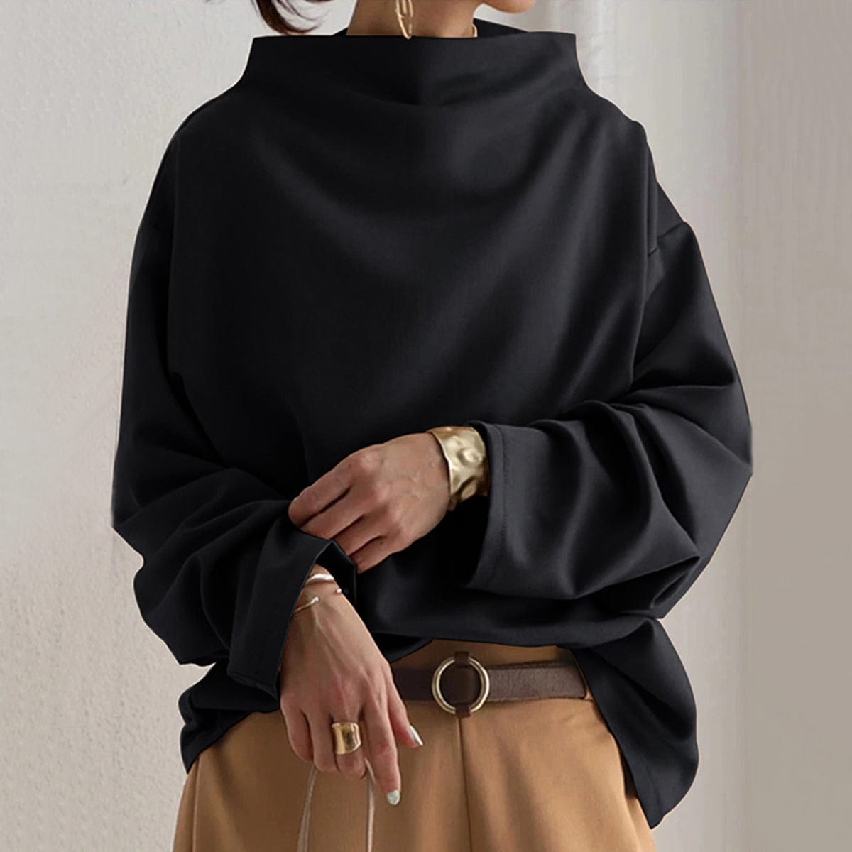 Rachel | Chic High-Neck Long Sleeve Top in Lumina