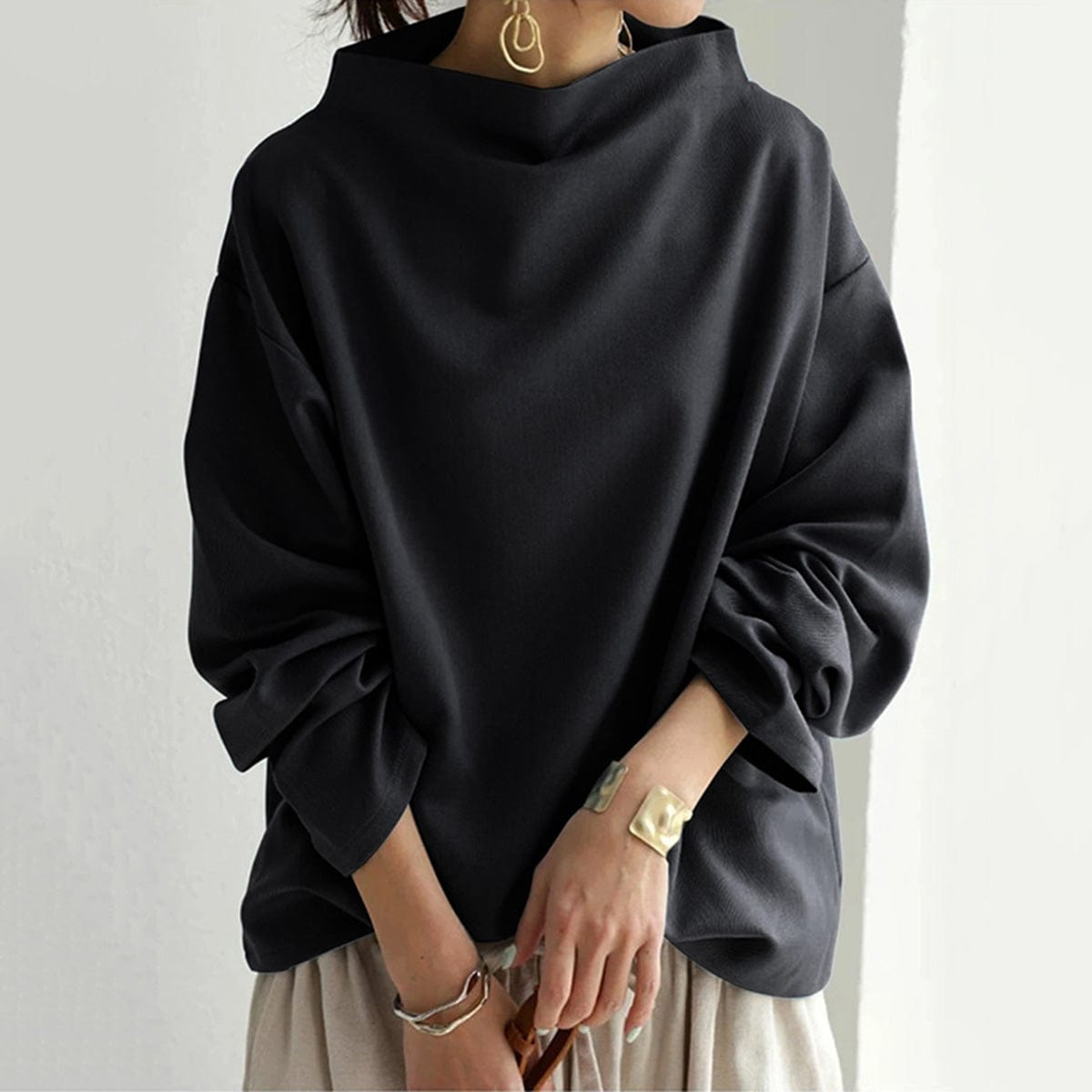 Rachel | Chic High-Neck Long Sleeve Top in Lumina