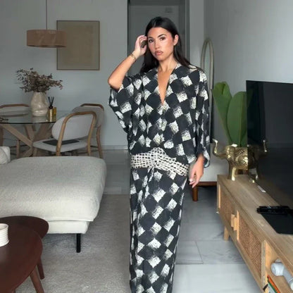 Cassia | Monochrome Print Maxi Dress