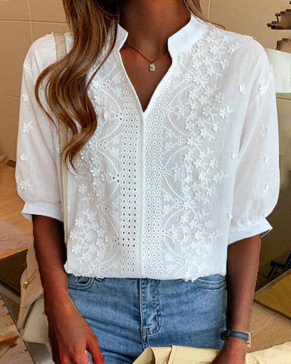 Serena | Chic Puff Sleeve Blouse with V Neckline