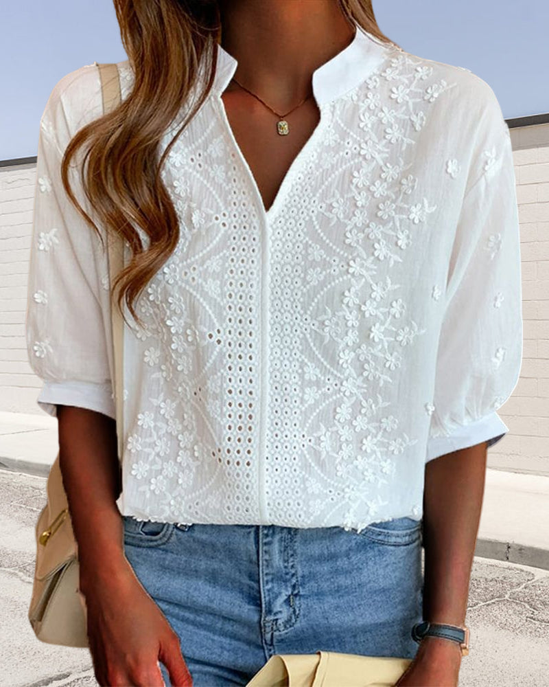 Serena | Chic Puff Sleeve Blouse with V Neckline