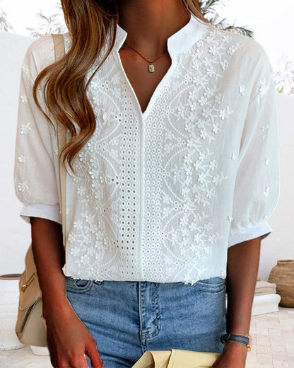 Serena | Chic Puff Sleeve Blouse with V Neckline