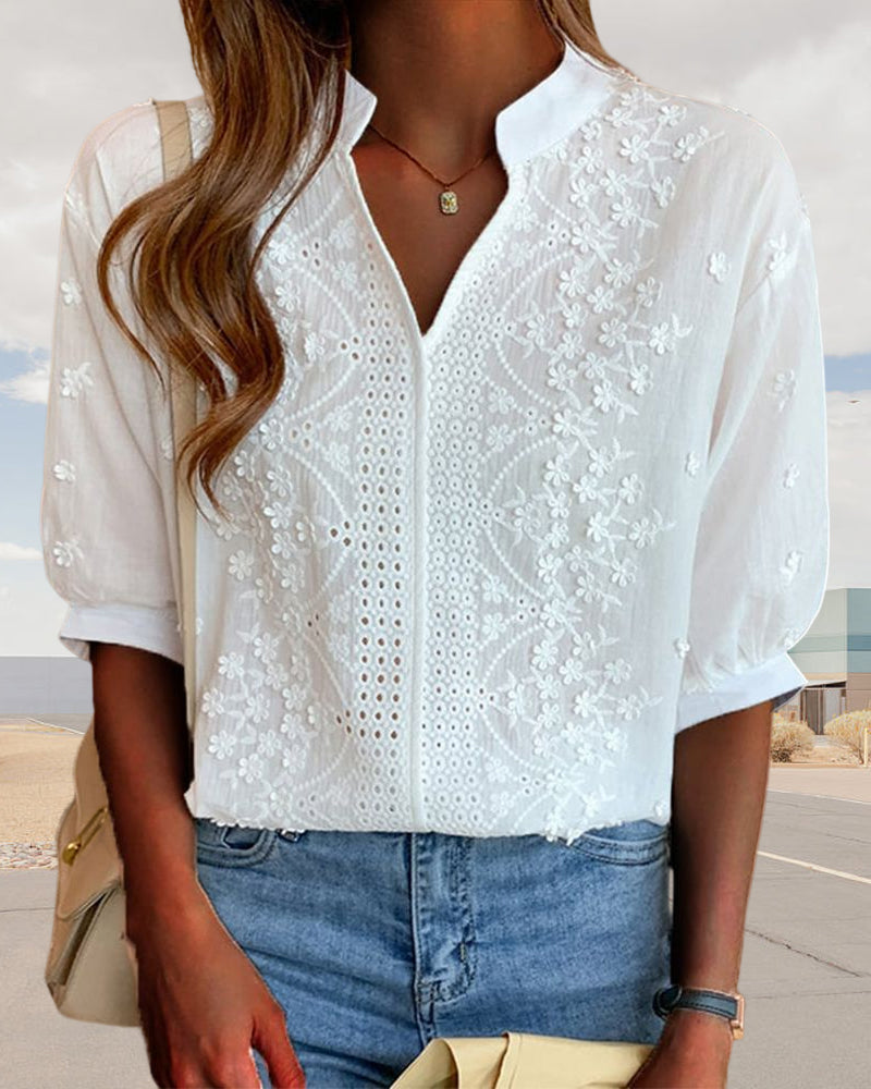 Serena | Chic Puff Sleeve Blouse with V Neckline