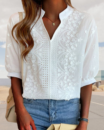 Serena | Chic Puff Sleeve Blouse with V Neckline