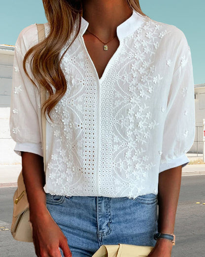 Serena | Chic Puff Sleeve Blouse with V Neckline
