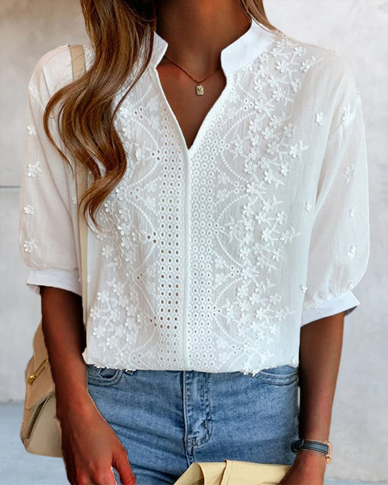 Serena | Chic Puff Sleeve Blouse with V Neckline