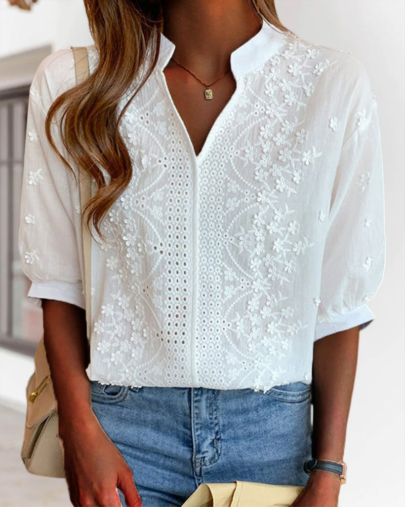 Serena | Chic Puff Sleeve Blouse with V Neckline