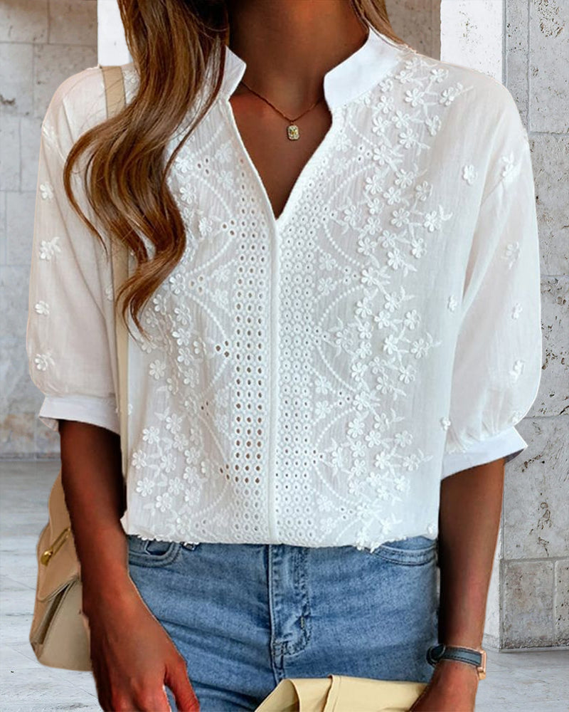 Serena | Chic Puff Sleeve Blouse with V Neckline