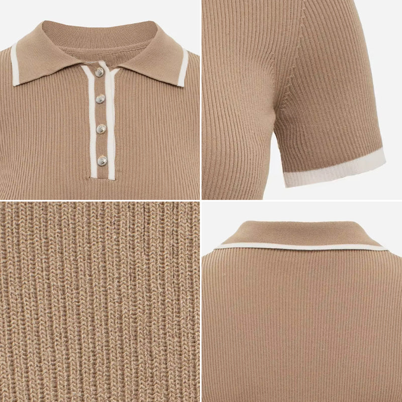 Valentina | Chic Ribbed Knit Top with Stylish Contrast Lapel