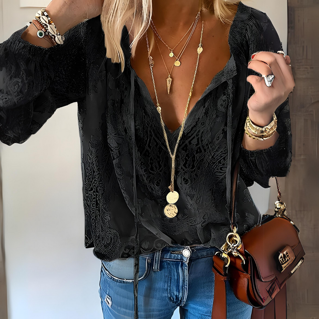 Victoria | Chic Bohemian V-Neck Blouse with Detail