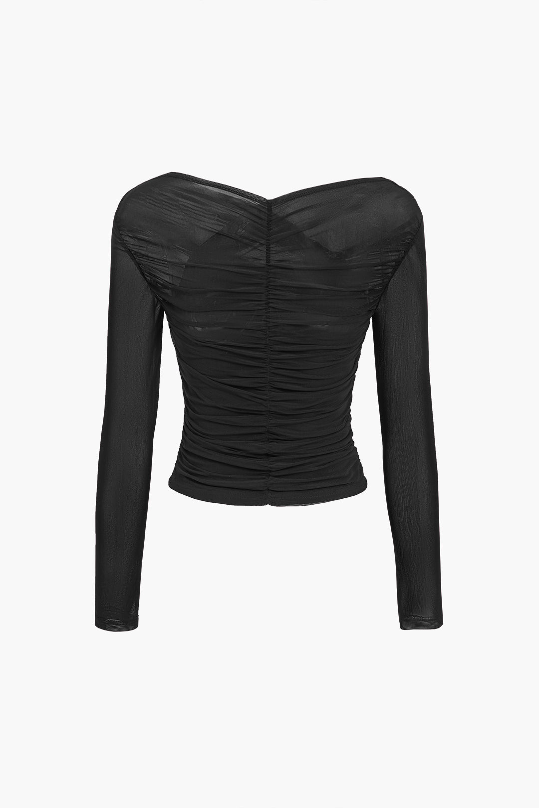 Victoria | Chic Ruched Mesh Top with Long Sleeves
