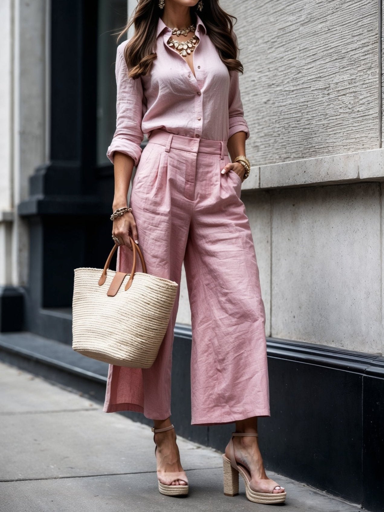 Women's Two-Piece Set  | Collared Shirt Top and Pants