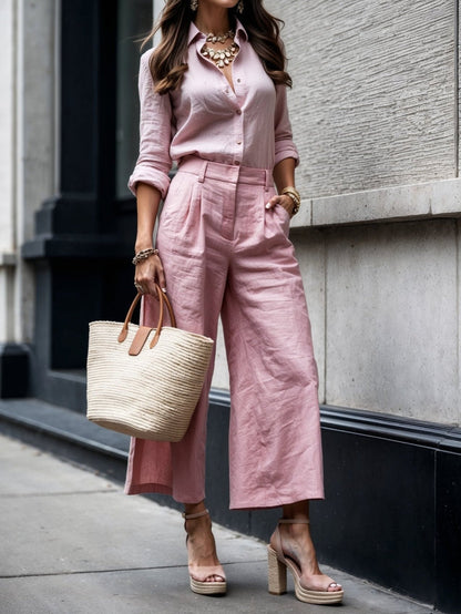 Women's Two-Piece Set  | Collared Shirt Top and Pants