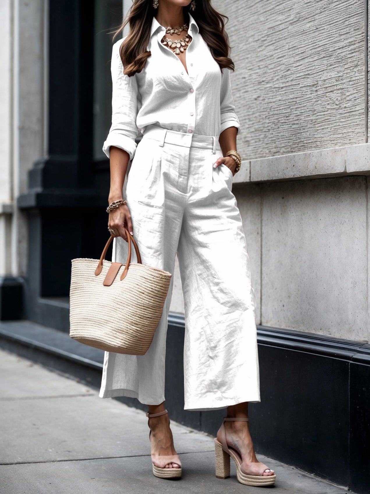 Women's Two-Piece Set  | Collared Shirt Top and Pants