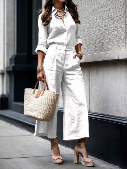 Women's Two-Piece Set  | Collared Shirt Top and Pants