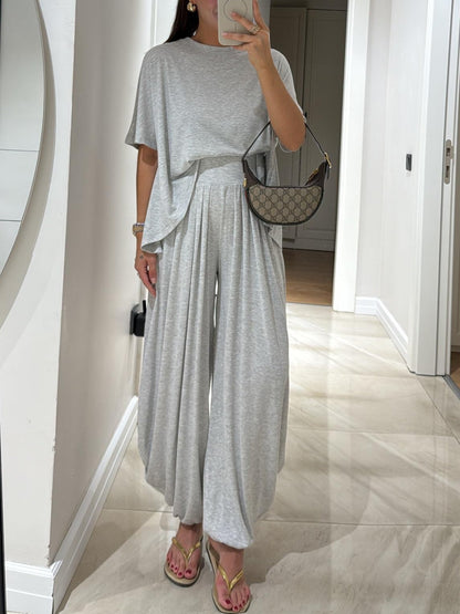 Women's Two-Piece Set  | Round Neck Top Full Length Pants