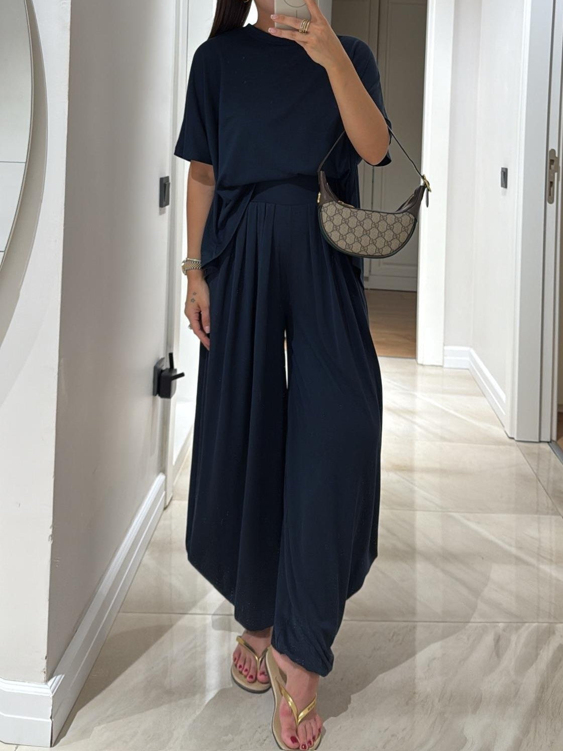 Women's Two-Piece Set  | Round Neck Top Full Length Pants