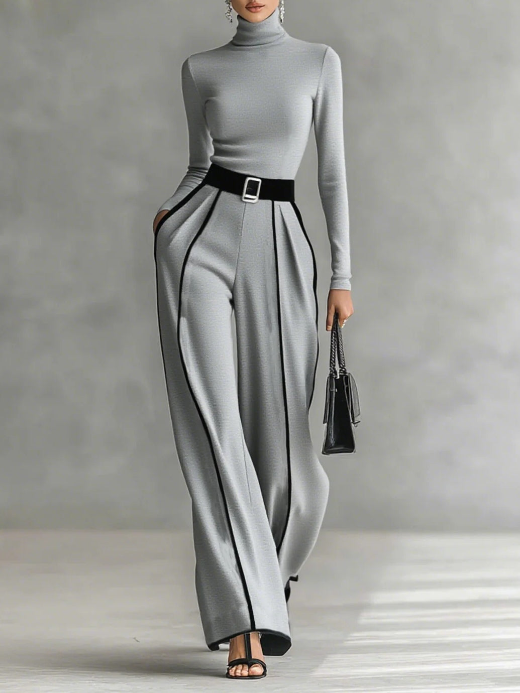 Women's Two-Piece Set | Long Sleeve Turtleneck Top