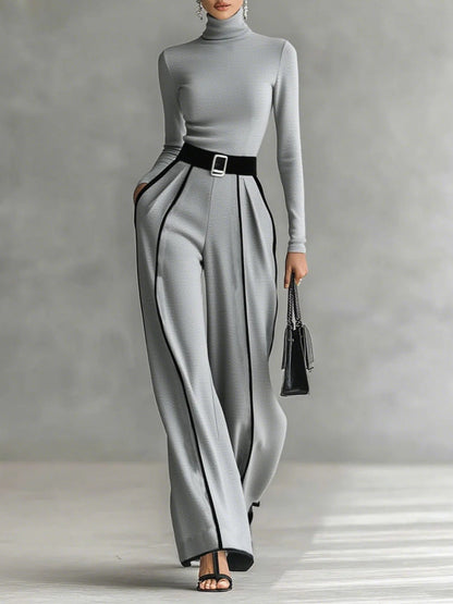 Women's Two-Piece Set | Long Sleeve Turtleneck Top