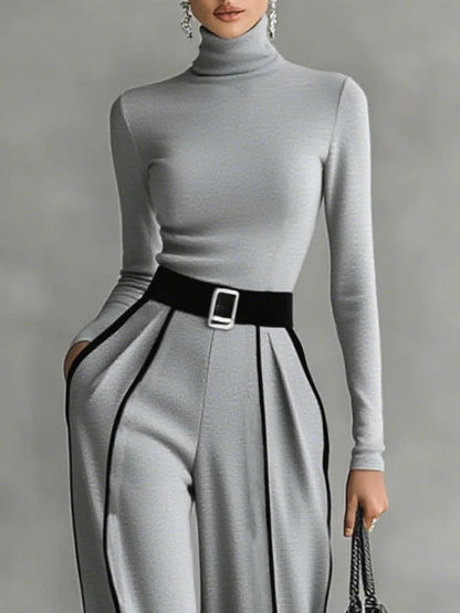 Women's Two-Piece Set | Long Sleeve Turtleneck Top
