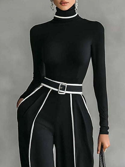 Women's Two-Piece Set | Long Sleeve Turtleneck Top