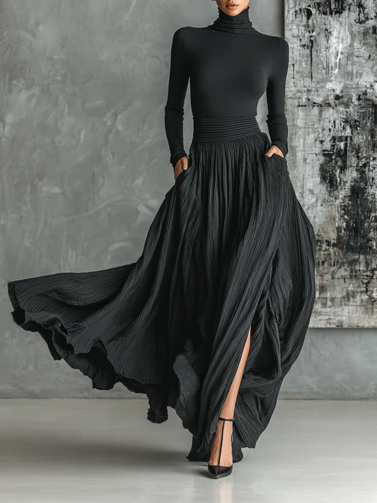 Women's Two-Piece Set | Long Sleeve Top Maxi Skirt