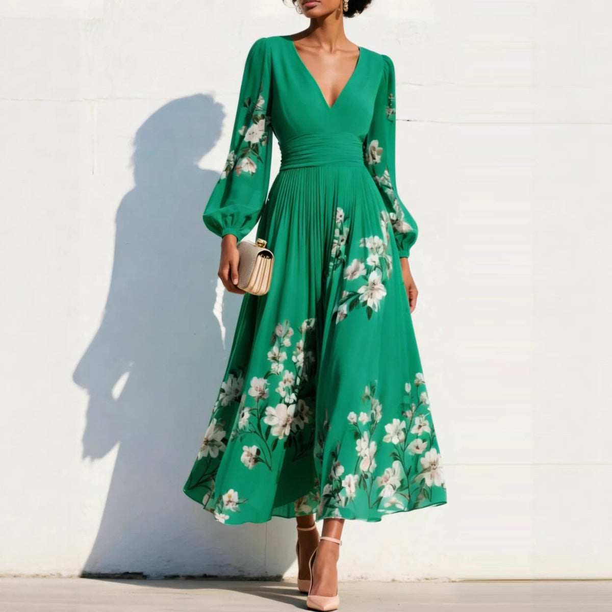 Emmeline | Puff Sleeve Midi Dress