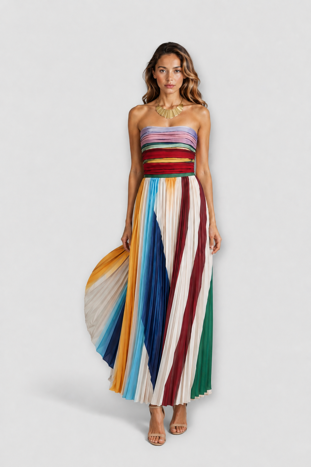 Delyth | Strapless Pleated Maxi Dress