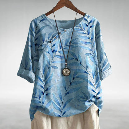 Charlotte | Chic Leaf Print Blouse with Button-Up Style